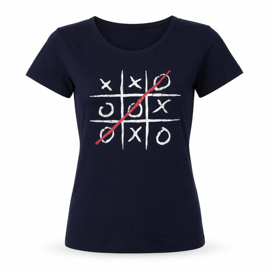 Maria Womens Blue Cotton Basic T-Shirt Size S Round Neck - Tic-Tac-Toe