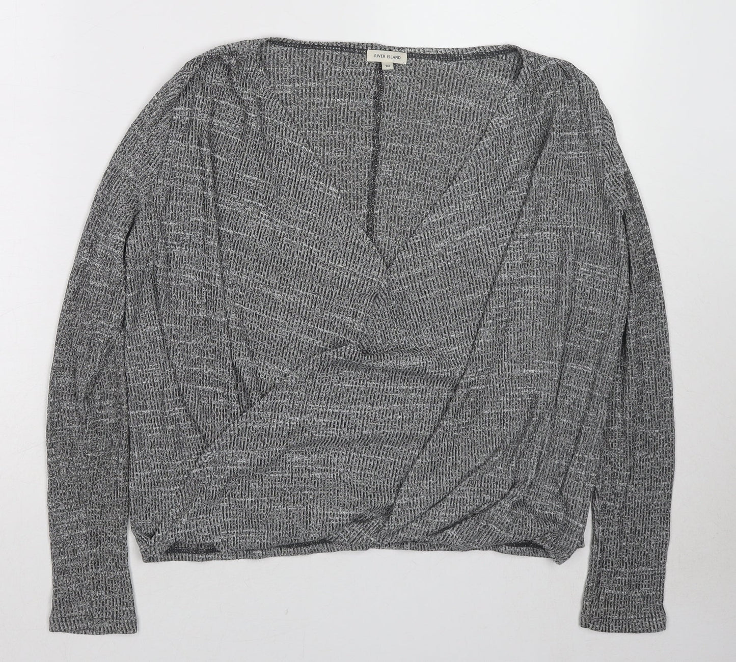 River Island Womens Grey Geometric Viscose Basic Blouse Size 10 V-Neck