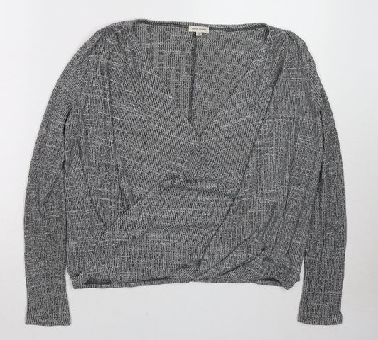 River Island Womens Grey Geometric Viscose Basic Blouse Size 10 V-Neck