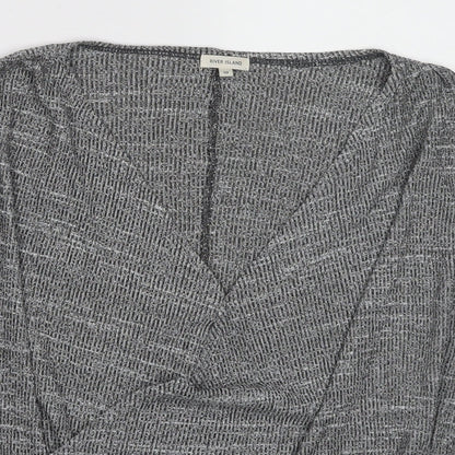 River Island Womens Grey Geometric Viscose Basic Blouse Size 10 V-Neck