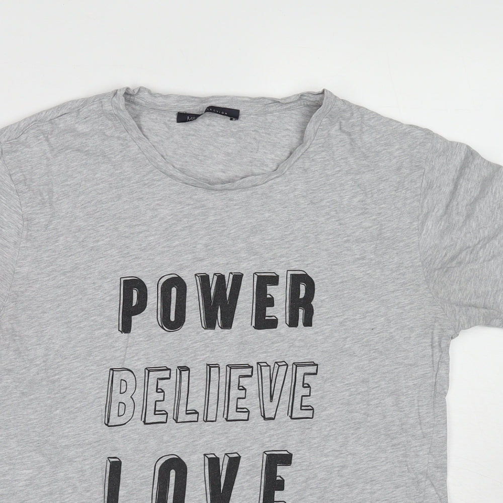 Marks and Spencer Womens Grey Cotton Basic T-Shirt Size S Round Neck - Power Believe Love.