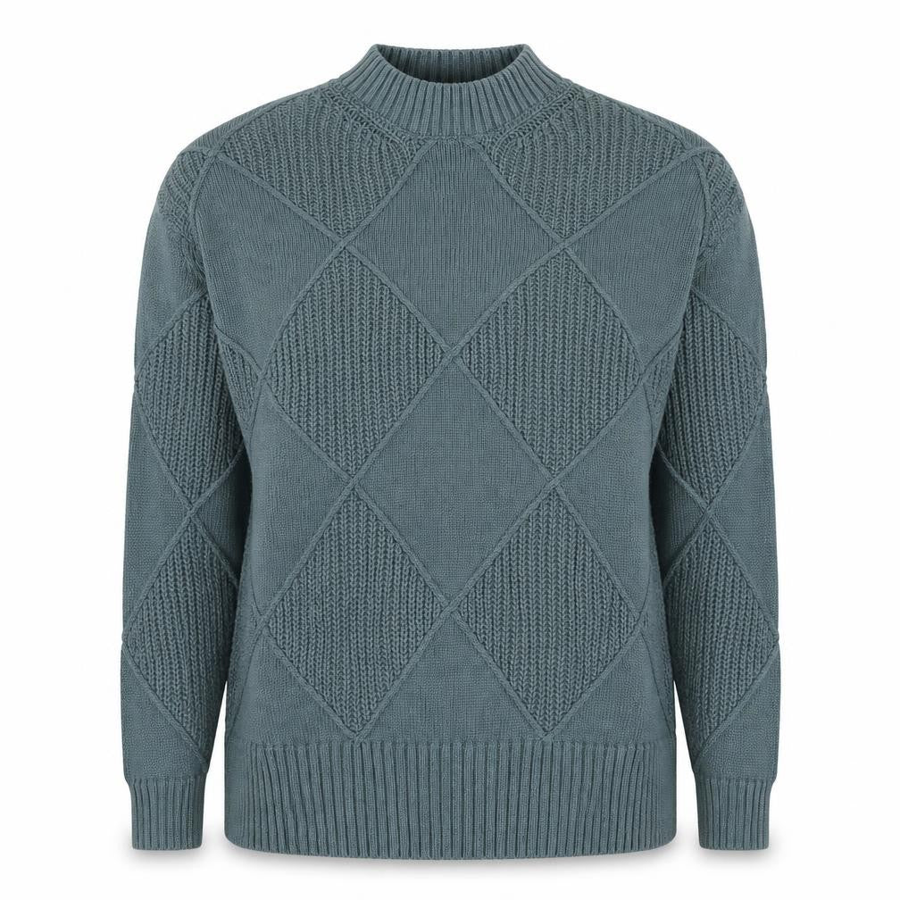 Marks & Spencer Womens Green High Neck Argyle/Diamond Cotton Pullover Jumper Size S