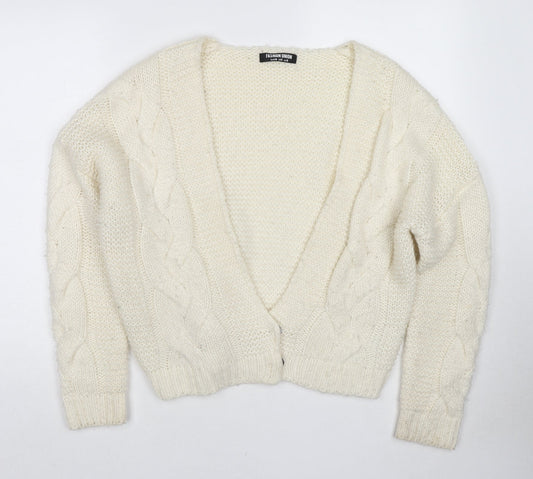 Fashion Union Womens White V-Neck Acrylic Cardigan Jumper Size 10