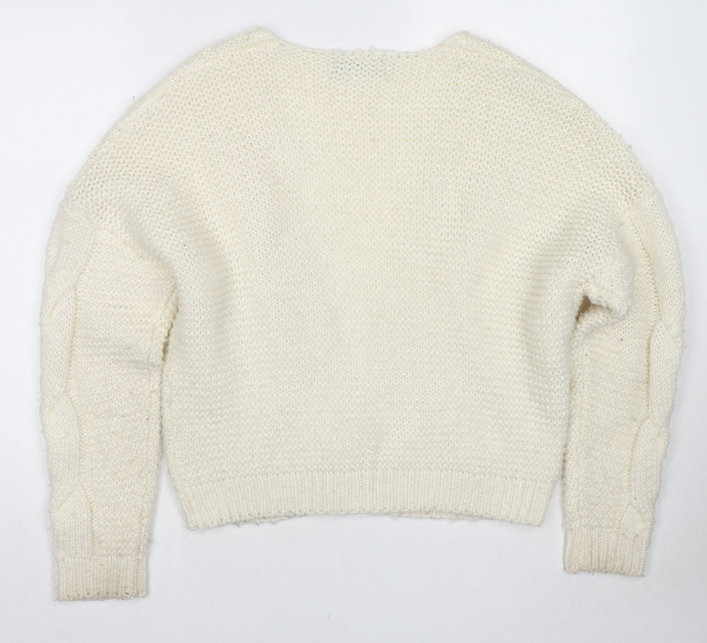 Fashion Union Womens White V-Neck Acrylic Cardigan Jumper Size 10