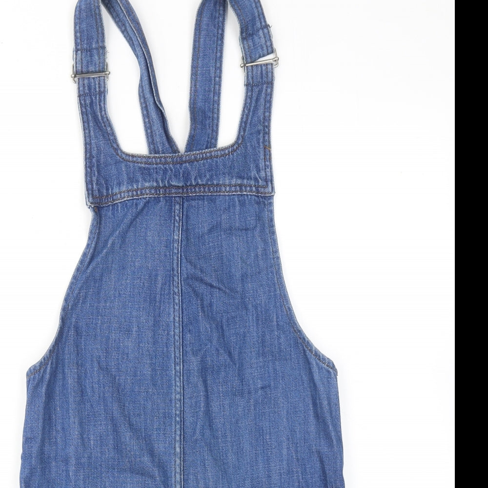 Topshop Womens Blue Cotton Pinafore/Dungaree Dress Size 6 Square Neck Pullover