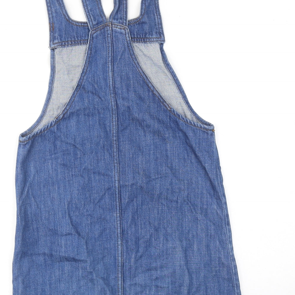 Topshop Womens Blue Cotton Pinafore/Dungaree Dress Size 6 Square Neck Pullover
