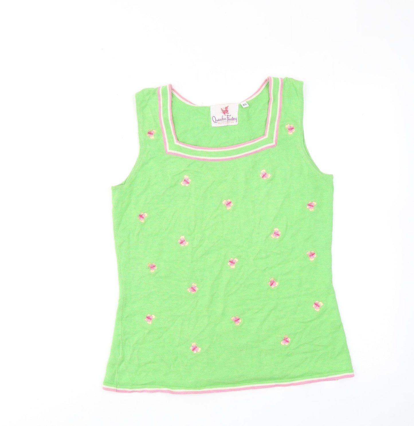 Quacker Factory Womens Green Acrylic Basic Tank Size XS Square Neck - Butterfly Print