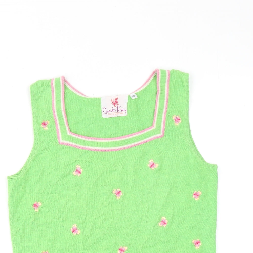 Quacker Factory Womens Green Acrylic Basic Tank Size XS Square Neck - Butterfly Print