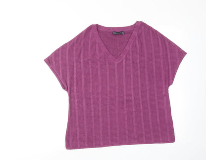 Marks & Spencer Womens Purple Polyester Basic Blouse Size 12 V-Neck