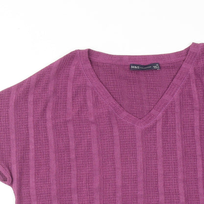 Marks & Spencer Womens Purple Polyester Basic Blouse Size 12 V-Neck