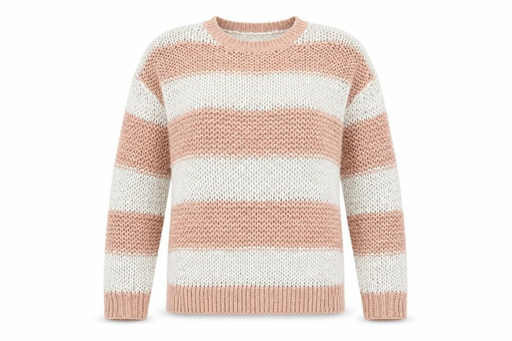 FOREVER 21 Womens Pink Round Neck Striped Cotton Pullover Jumper Size S