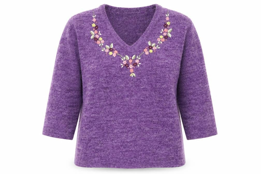 Damart Womens Purple V-Neck Acrylic Pullover Jumper Size 10