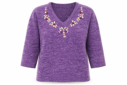 Damart Womens Purple V-Neck Acrylic Pullover Jumper Size 10