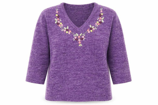 Damart Womens Purple V-Neck Acrylic Pullover Jumper Size 10