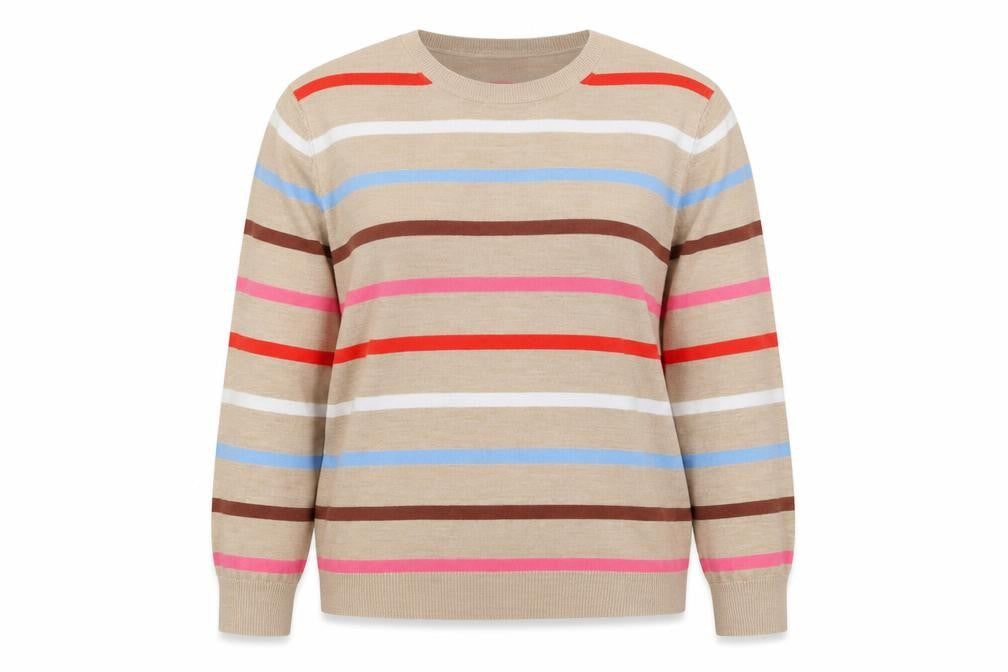 Marks & Spencer Womens Multicoloured Round Neck Striped Acrylic Pullover Jumper Size 14