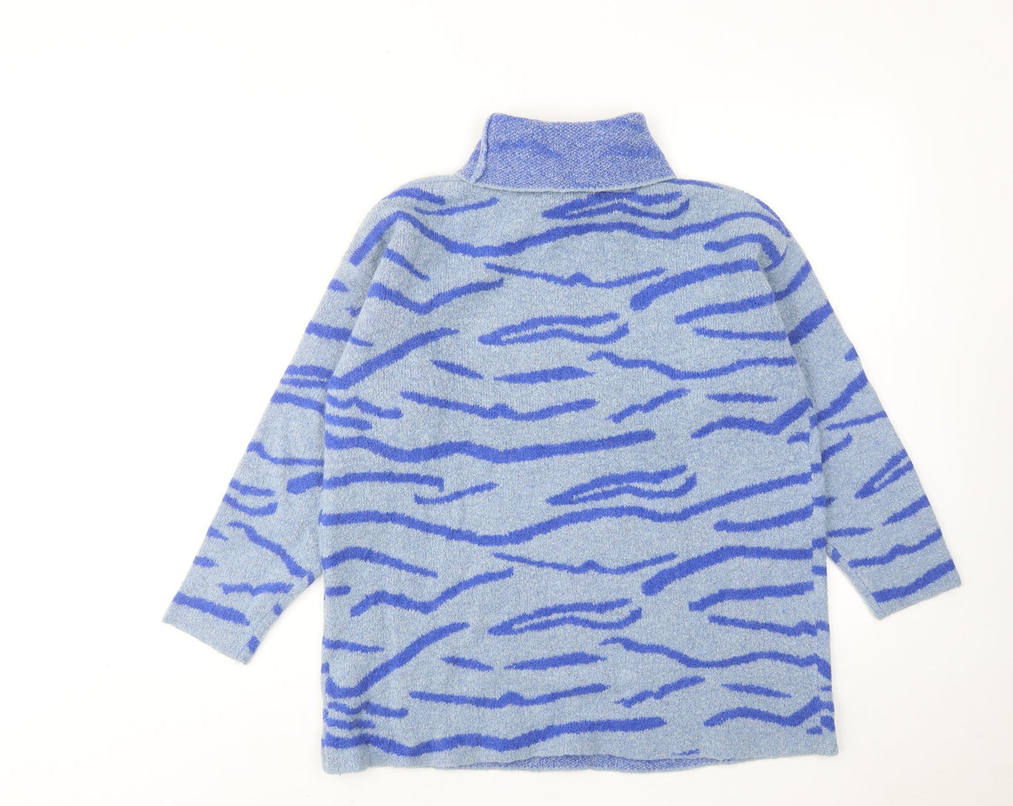 NA-KD Womens Blue Roll Neck Geometric Acrylic Pullover Jumper Size M