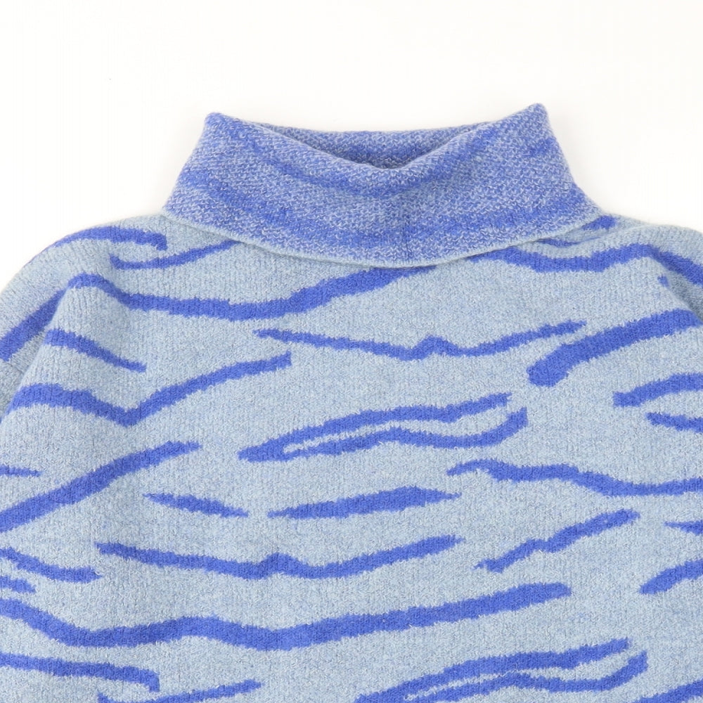 NA-KD Womens Blue Roll Neck Geometric Acrylic Pullover Jumper Size M