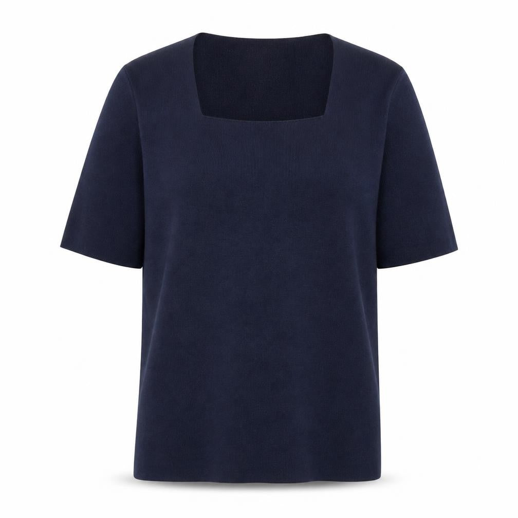 Marks & Spencer Womens Blue Viscose Basic Blouse Size 14 Square Neck