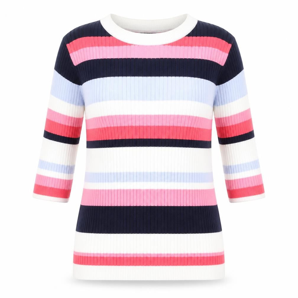 Marks & Spencer Womens Multicoloured Round Neck Striped Viscose Pullover Jumper Size 16