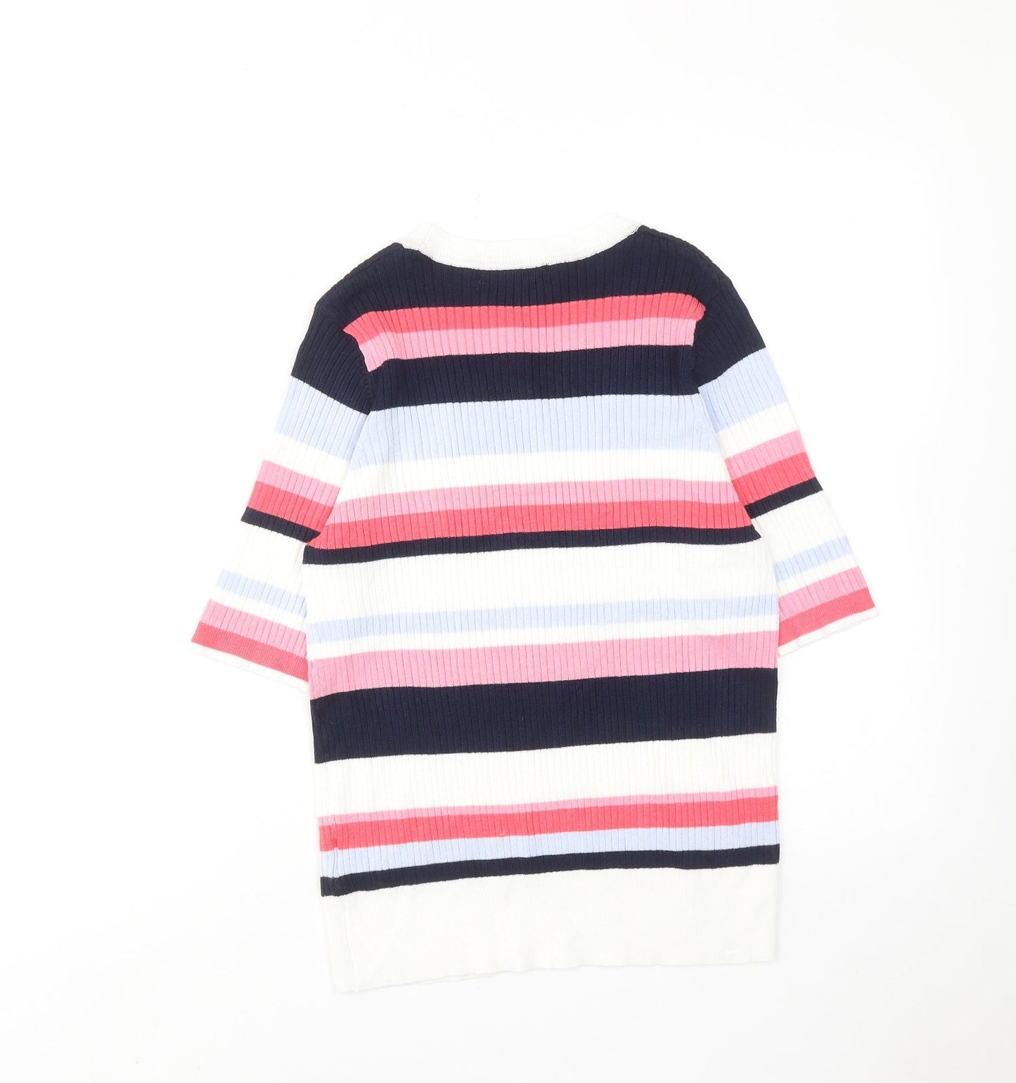 Marks and Spencer Womens Multicoloured Round Neck Striped Viscose Pullover Jumper Size 16