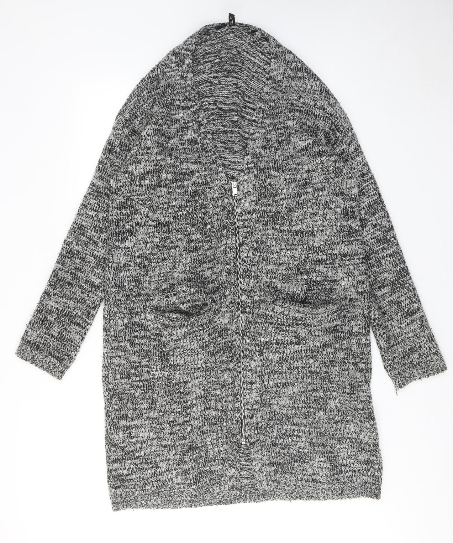 H&M Womens Grey V-Neck Acrylic Full Zip Jumper Size S