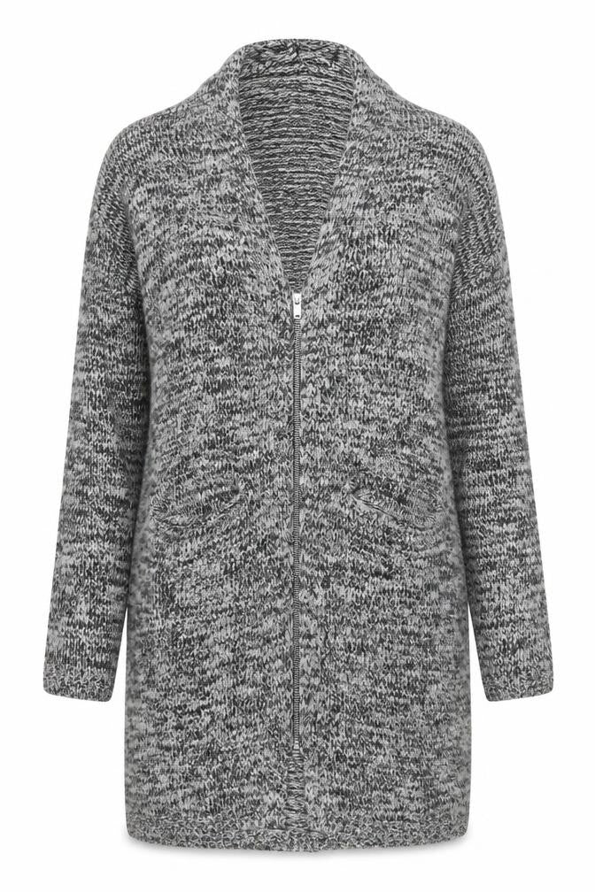 H&M Womens Grey V-Neck Acrylic Full Zip Jumper Size S