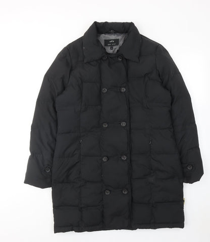 Preloved Per Una Womens Black Quilted Jacket Size M Button - Front
