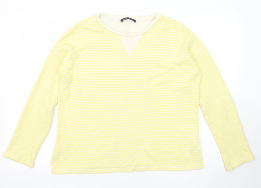 Marks and Spencer Womens Yellow Striped Cotton Basic T-Shirt Size 8 Round Neck