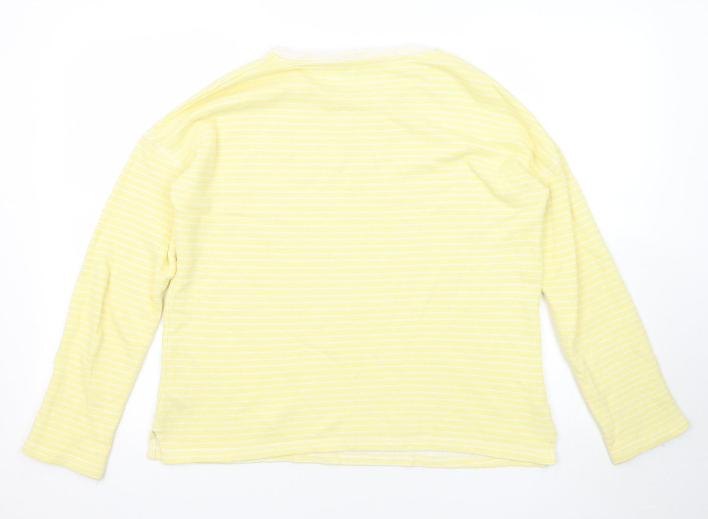 Marks and Spencer Womens Yellow Striped Cotton Basic T-Shirt Size 8 Round Neck