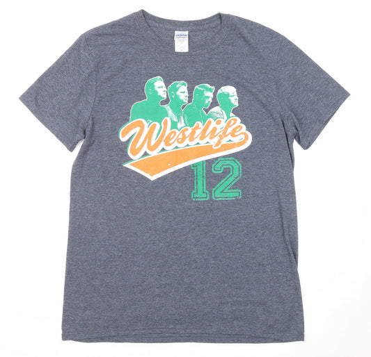 Westlife Womens Blue Polyester Basic T-Shirt Size M Round Neck - Westlife