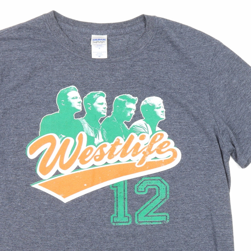 Westlife Womens Blue Polyester Basic T-Shirt Size M Round Neck - Westlife