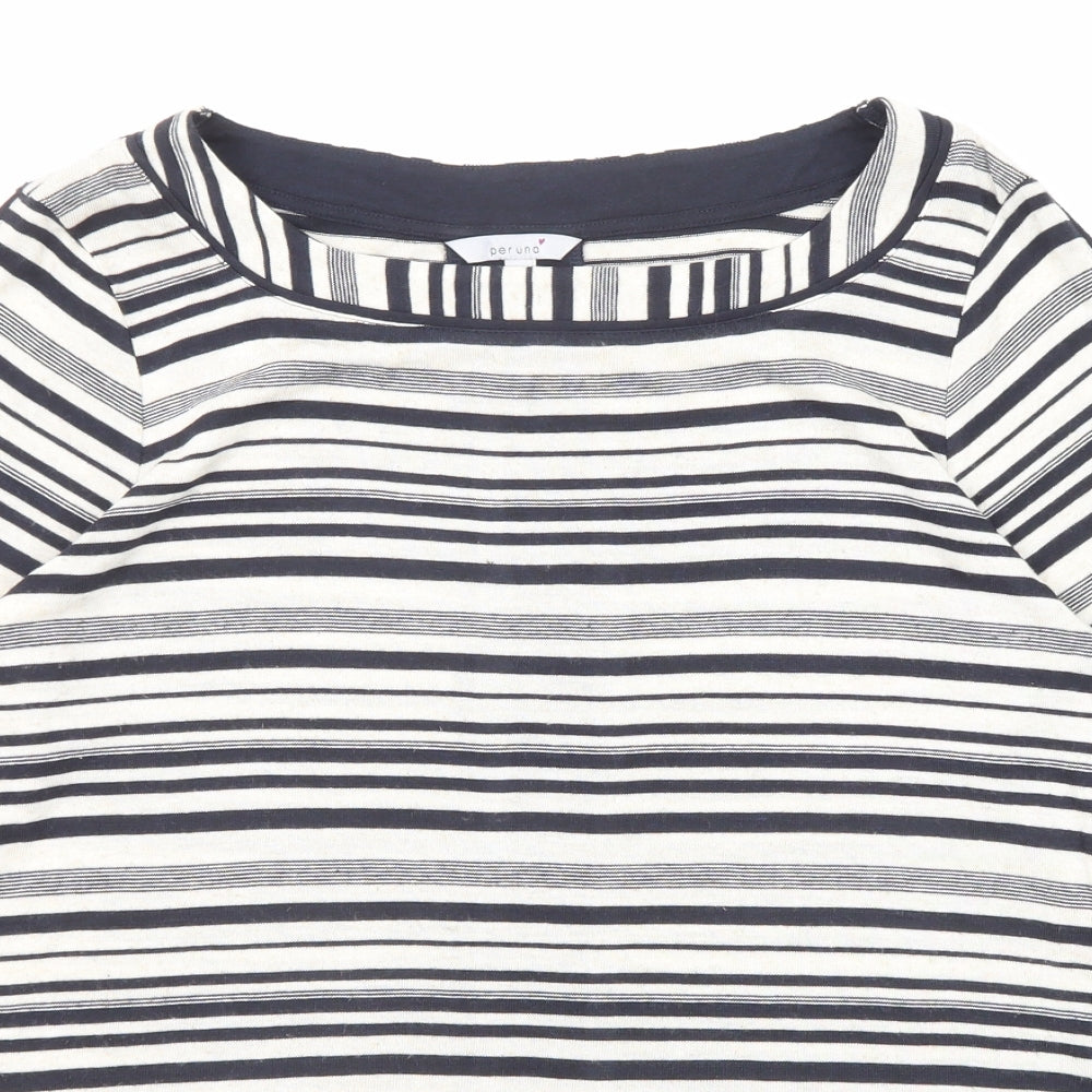 Per Una Womens Multicoloured Striped Viscose Basic Blouse Size 12 Round Neck