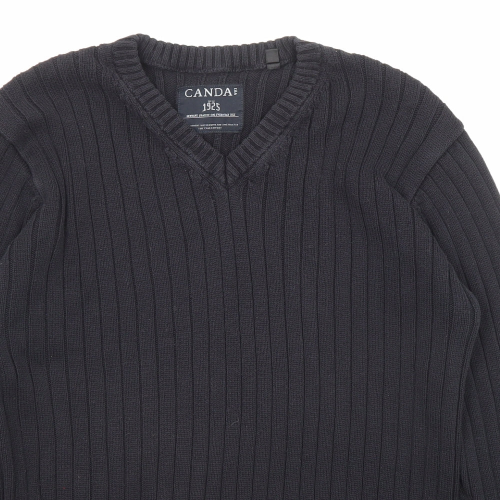 C&A Womens Black V-Neck Acrylic Pullover Jumper Size M