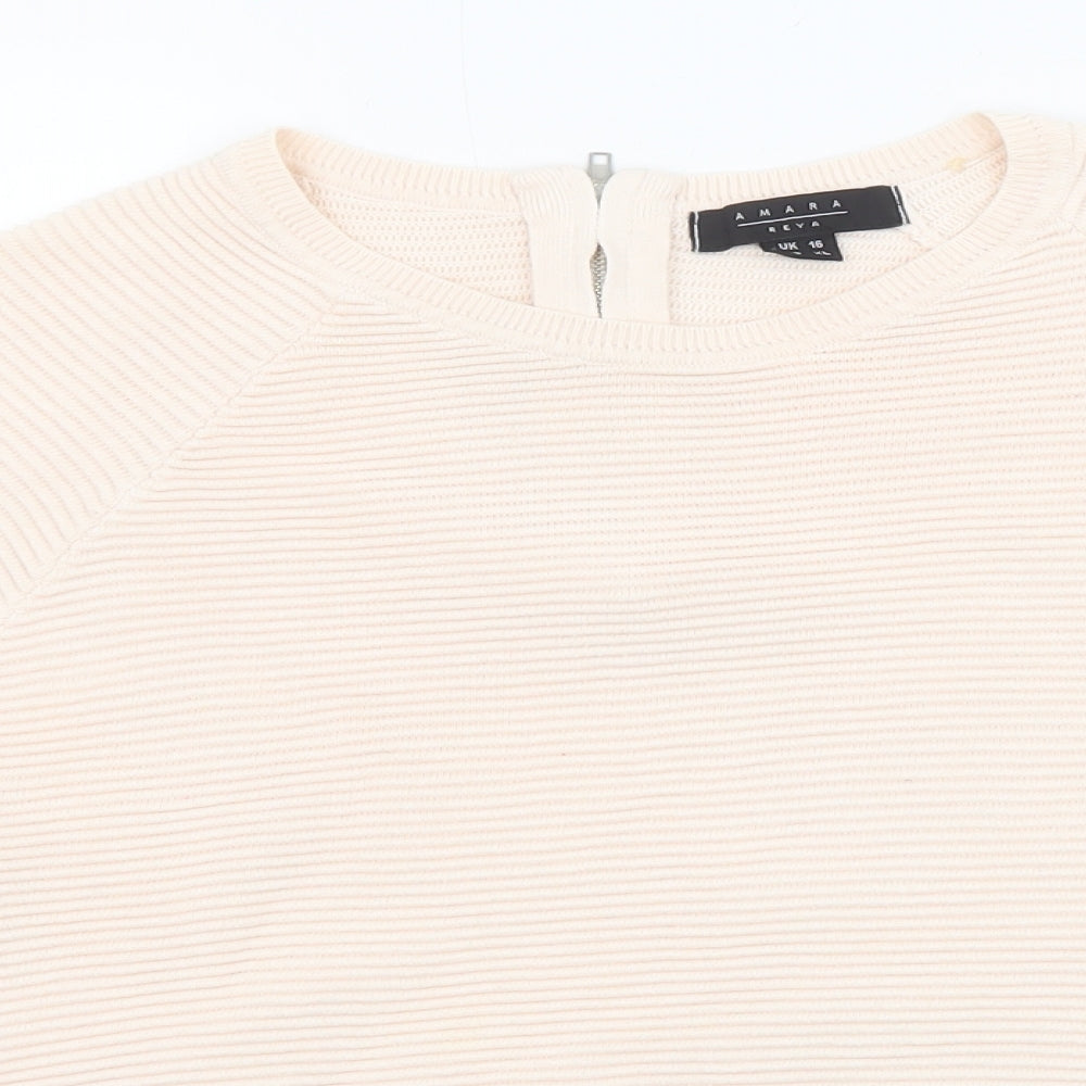 Amara Womens Pink Round Neck Cotton Pullover Jumper Size 16