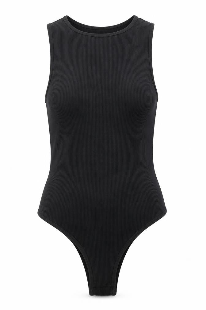 PRETTYLITTLETHING Womens Black Polyamide Bodysuit One-Piece Size S Snap