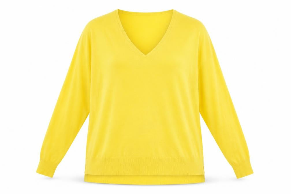 Violeta Womens Yellow V-Neck Viscose Pullover Jumper Size 2XL
