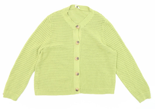 Ange Womens Green Round Neck Cotton Cardigan Jumper Size M - Size M-L