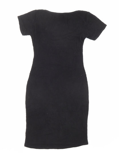 PRETTYLITTLETHING Womens Black Viscose Bodycon Size 8 Scoop Neck Pullover
