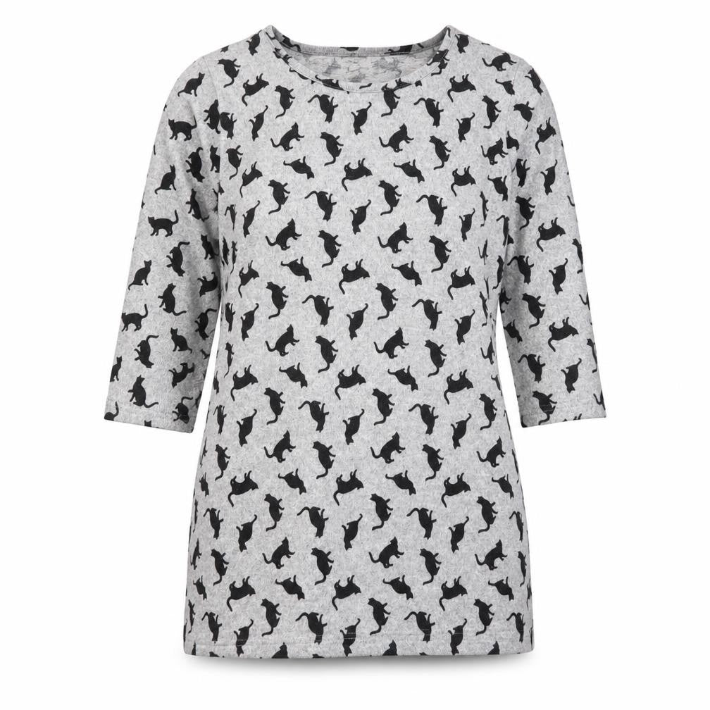 Original Womens Grey Round Neck Geometric Polyester Pullover Jumper Size 12 - Cat Print
