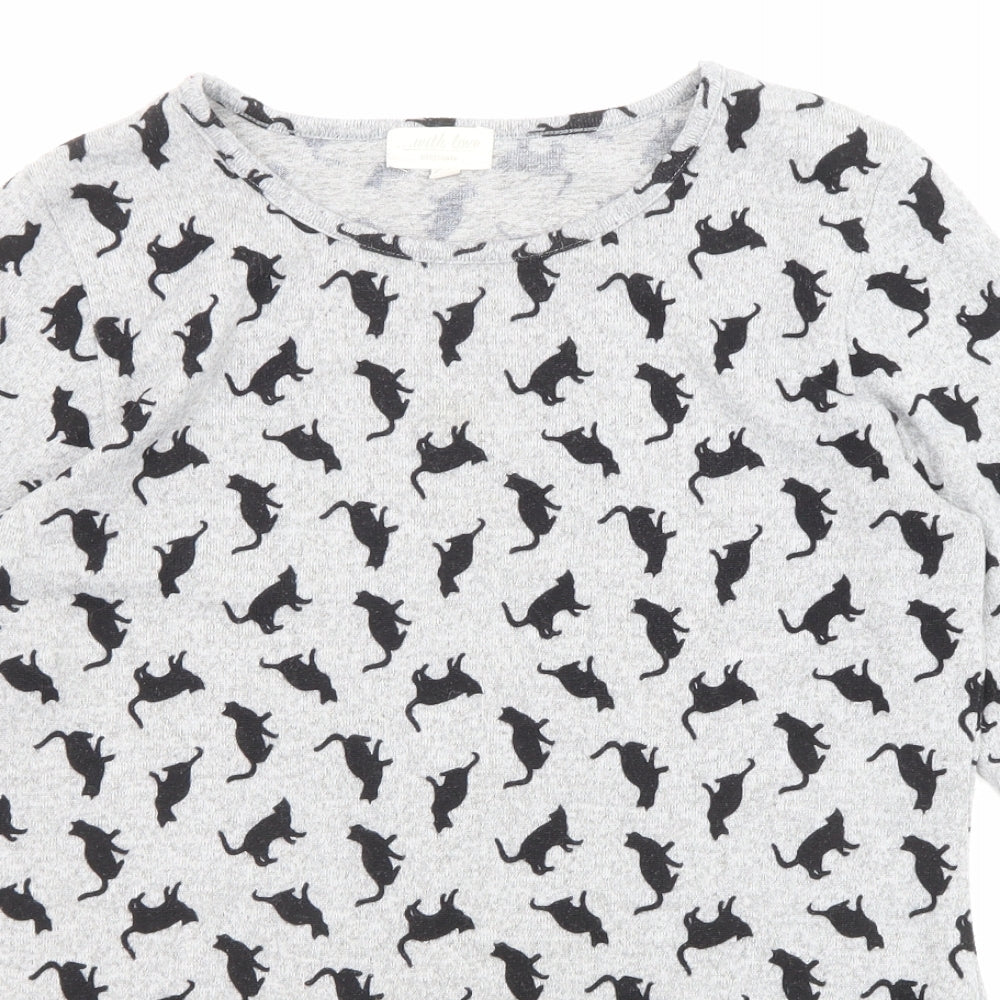Original Womens Grey Round Neck Geometric Polyester Pullover Jumper Size 12 - Cat Print