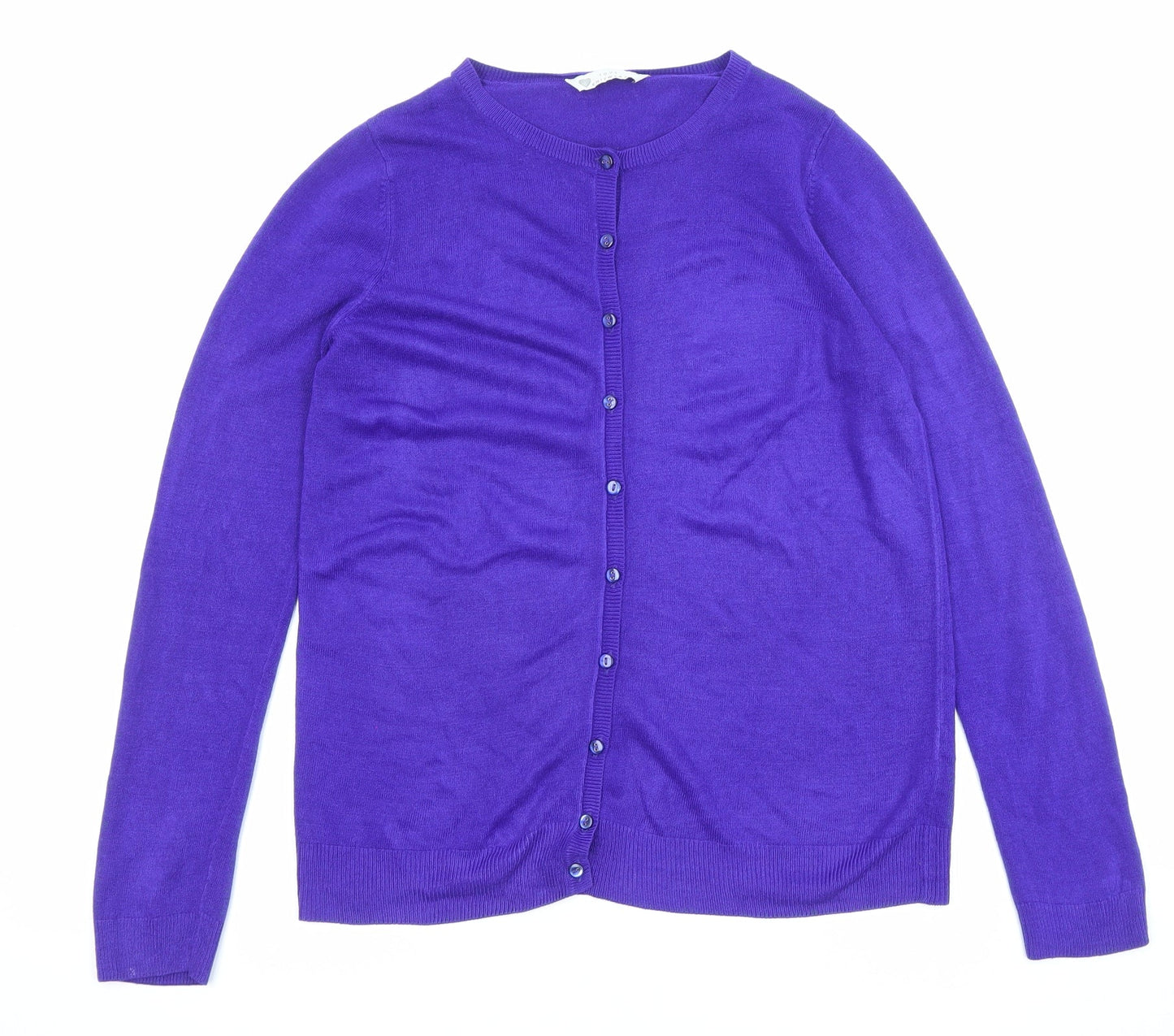BHS Womens Blue Round Neck Acrylic Cardigan Jumper Size 10