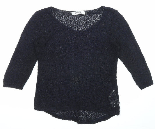 Only Womens Black V-Neck Acrylic Pullover Jumper Size S