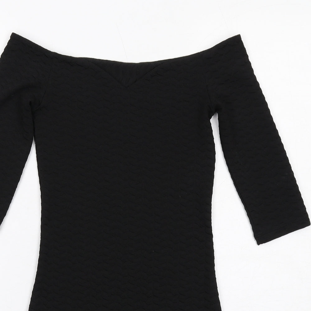Miss Selfridge Womens Black Polyester Bodycon Size 8 Off the Shoulder Pullover