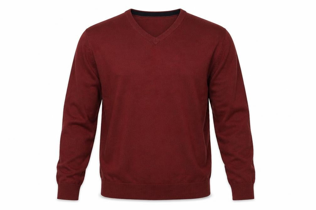EWM Mens Red V-Neck Acrylic Pullover Jumper Size L Long Sleeve