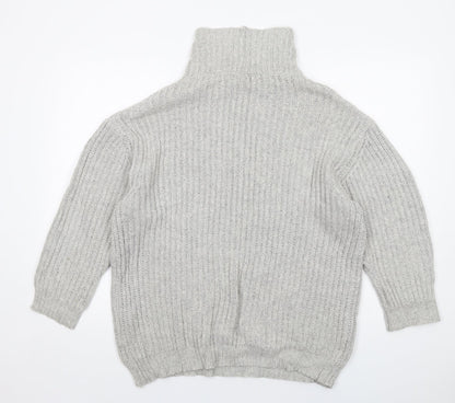 Back view of BDG women’s grey high neck cotton jumper, size S