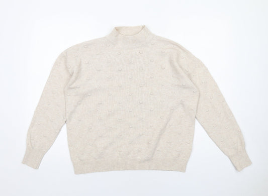 Oasis Womens Beige High Neck Polyester Pullover Jumper Size S