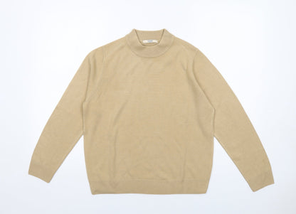 Classics Womens Beige Mock Neck Acrylic Pullover Jumper Size 14