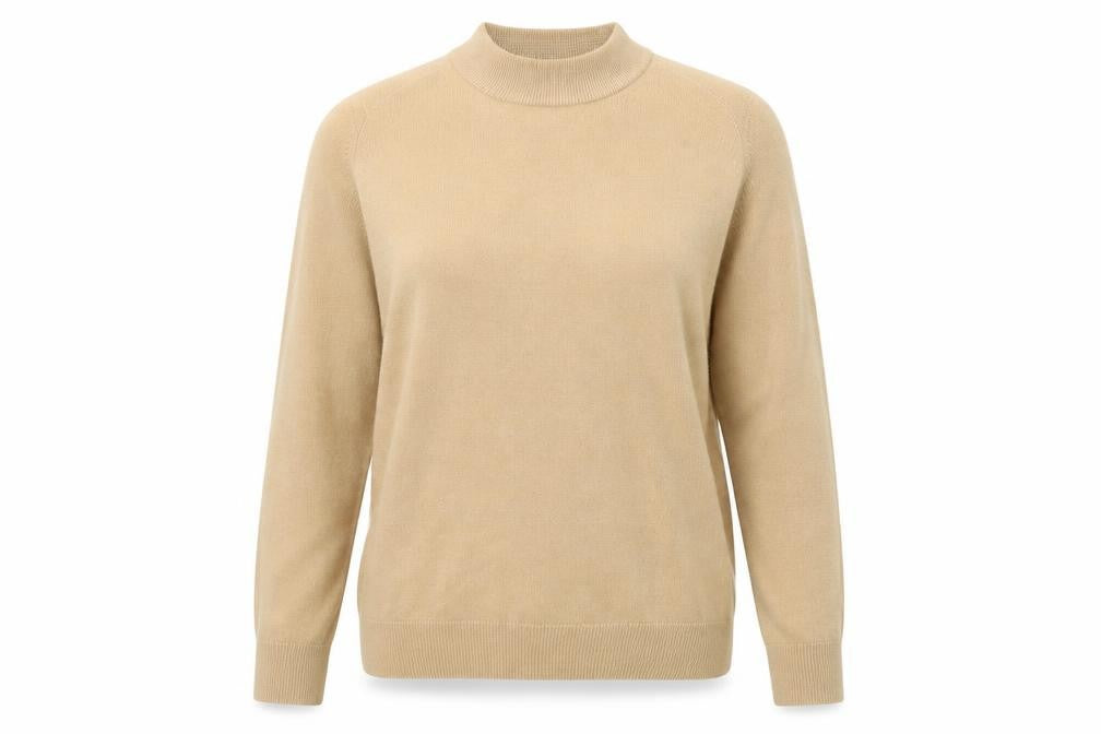 Classic Womens Beige Mock Neck Acrylic Pullover Jumper Size 14