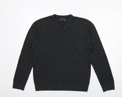 Marks & Spencer Mens Grey V-Neck Acrylic Pullover Jumper Size M Long Sleeve