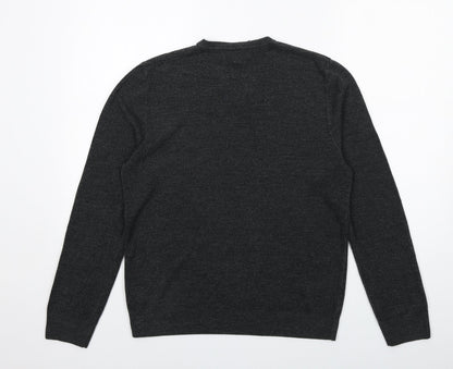 Marks & Spencer Mens Grey V-Neck Acrylic Pullover Jumper Size M Long Sleeve